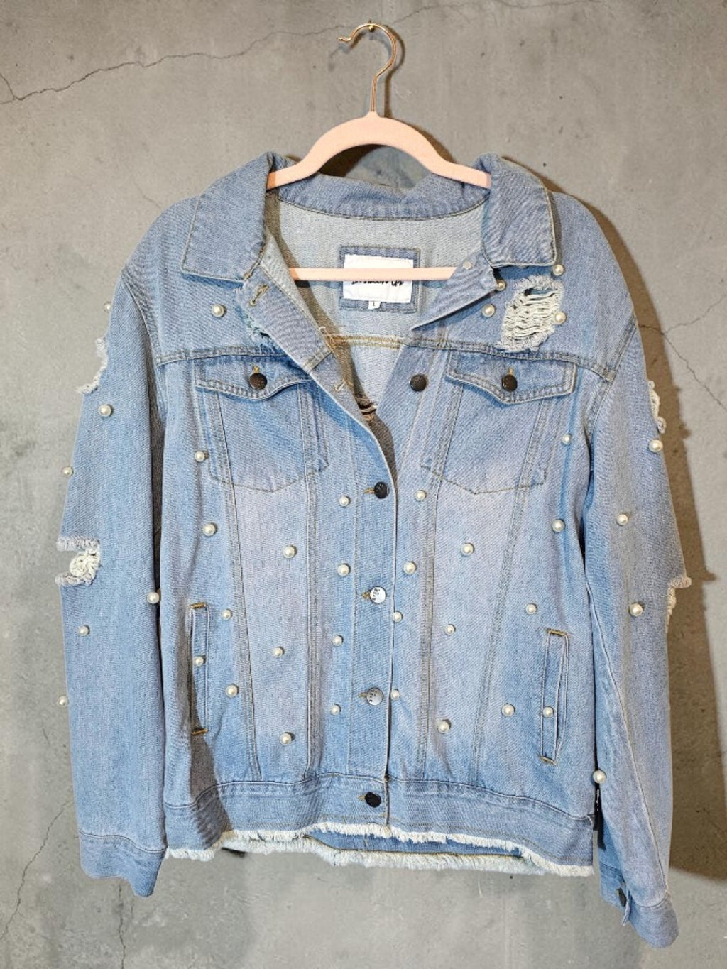 Denim and Pearls Light Blue Jean Distressed Jacket Size US L