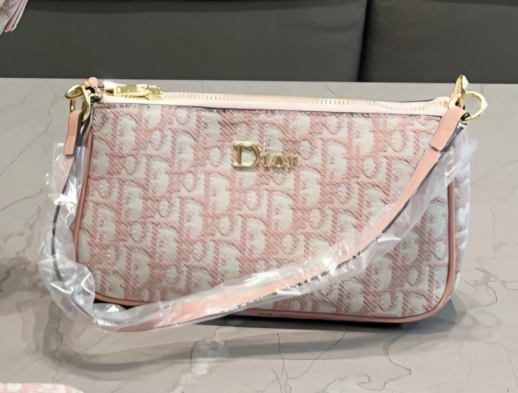 Crossbody Clutch Bag Pink Monogram Style