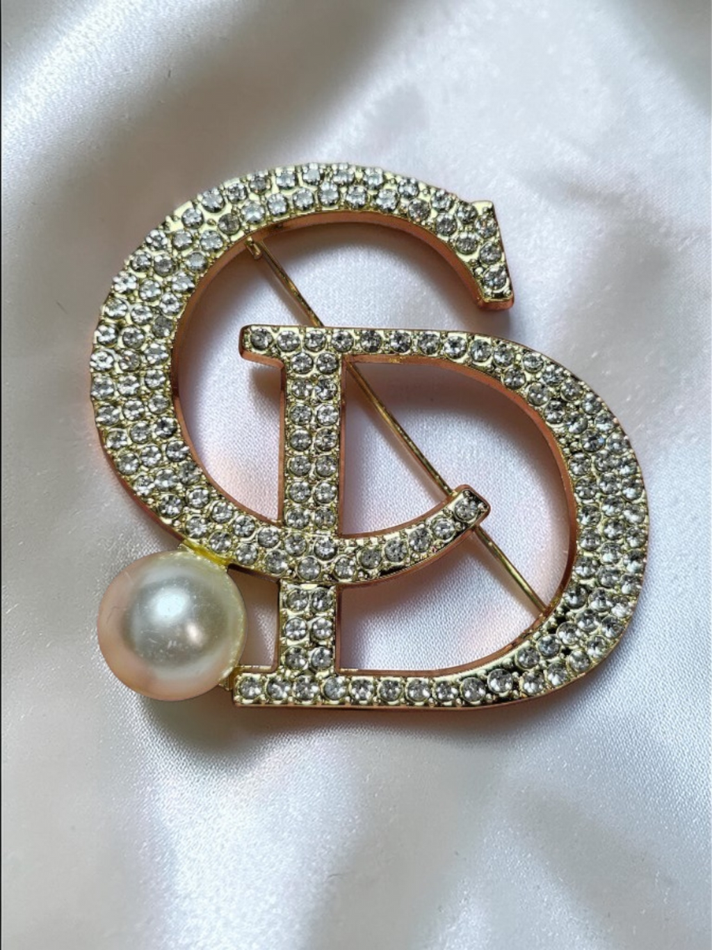 Christian Dior Logo Charm Pearl Pin Brooch
