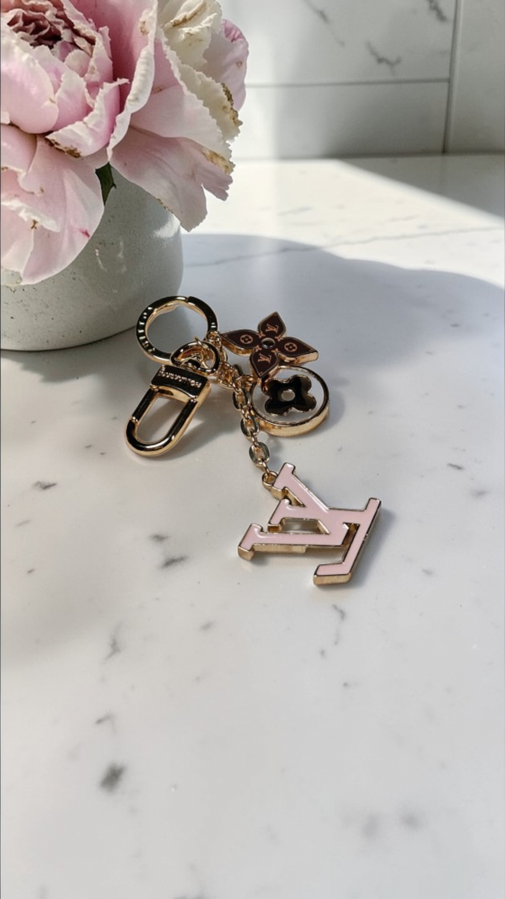 Pink Louis Vuitton Large Logo Charm Keychain Bag Accessory