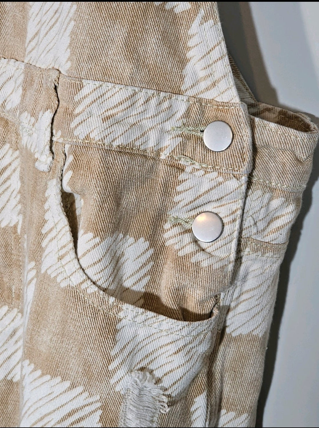 Designer POL Overalls Distressed White and Beige 100% Cotton Like New Size US Large