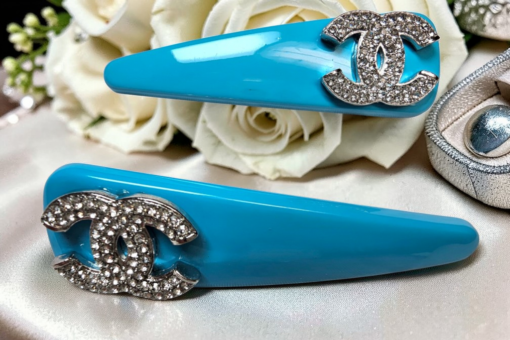 Chanel‑Inspired Ocean Blue Luxury Hair Clip Barrettes — Set of 2