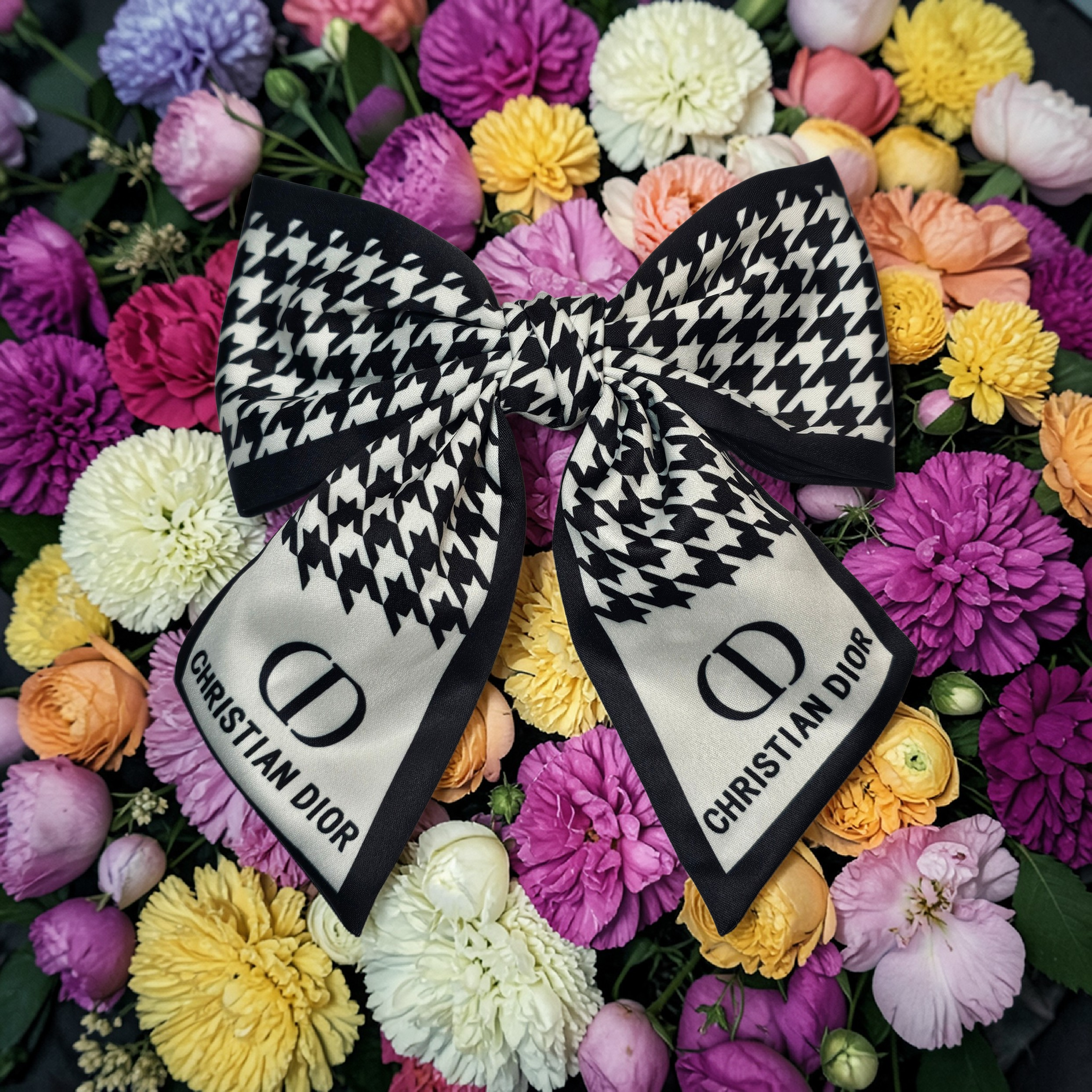 Dior Logo Black & White Monogram Hair Bow