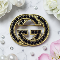Antique Gold & Black Pearl Charm Brooch