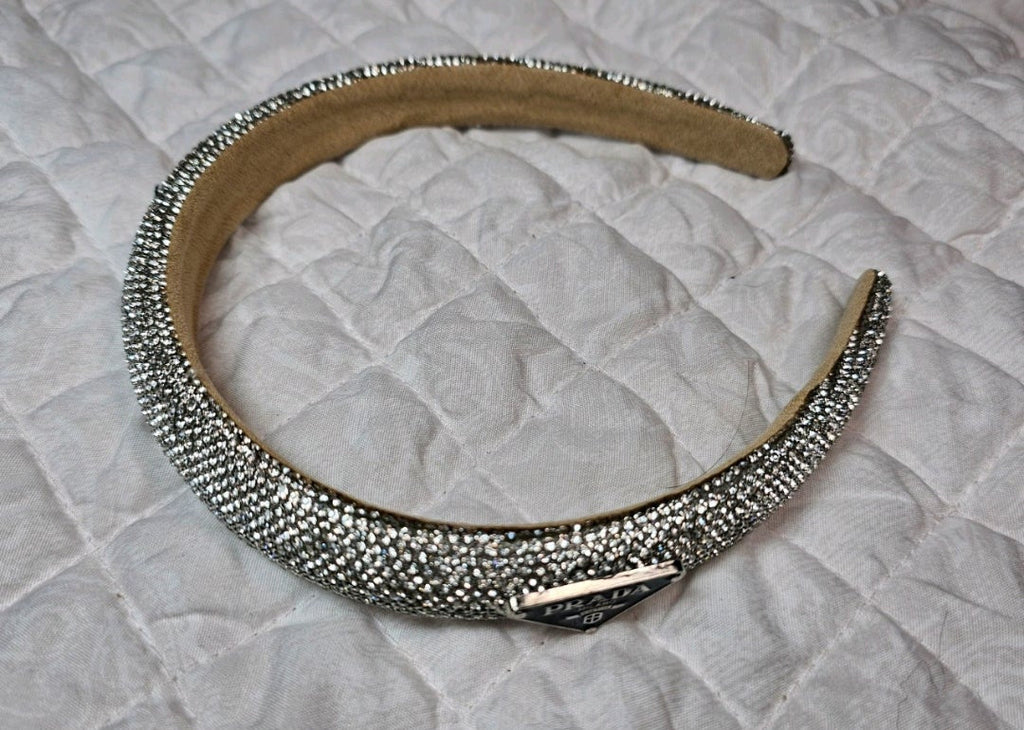 Silver Prada Charm Silver Rhinestone Headband