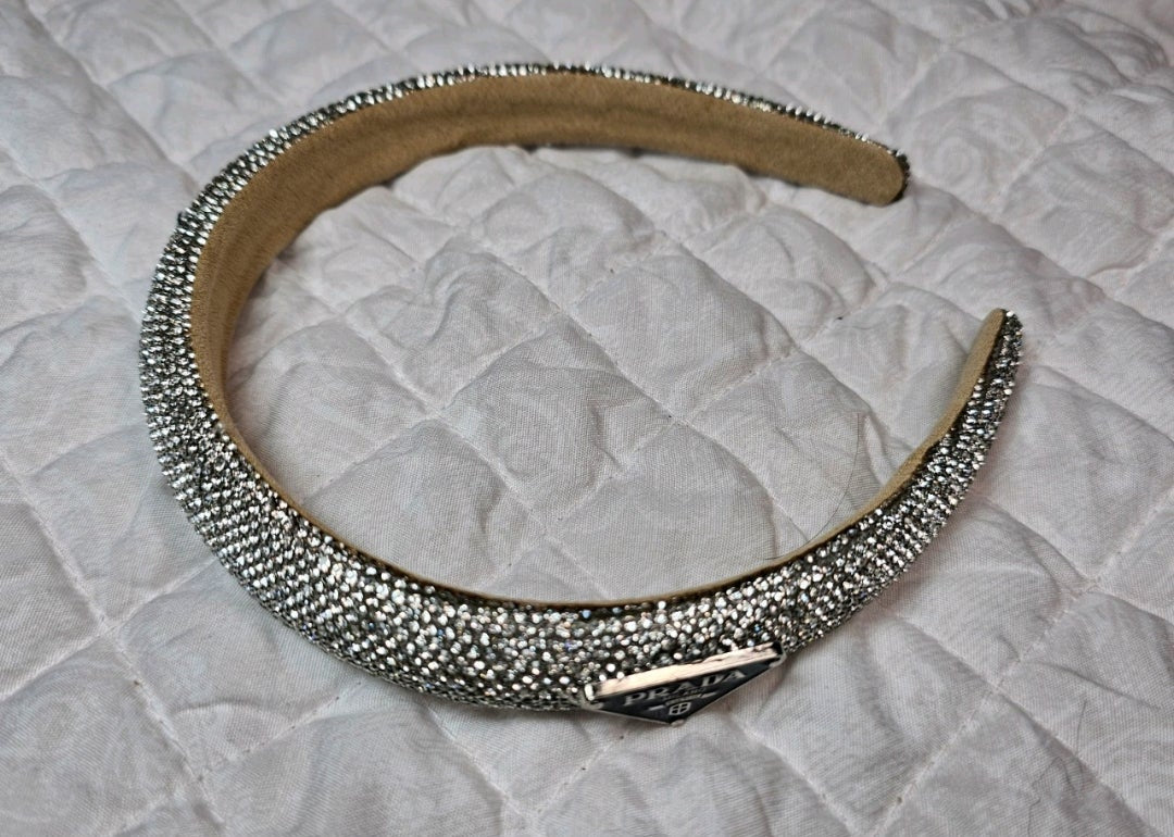Silver Prada Charm Silver Rhinestone Headband
