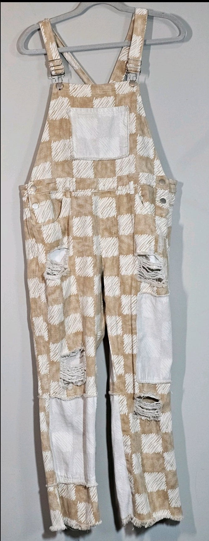 Designer POL Overalls Distressed White and Beige 100% Cotton Like New Size US Large