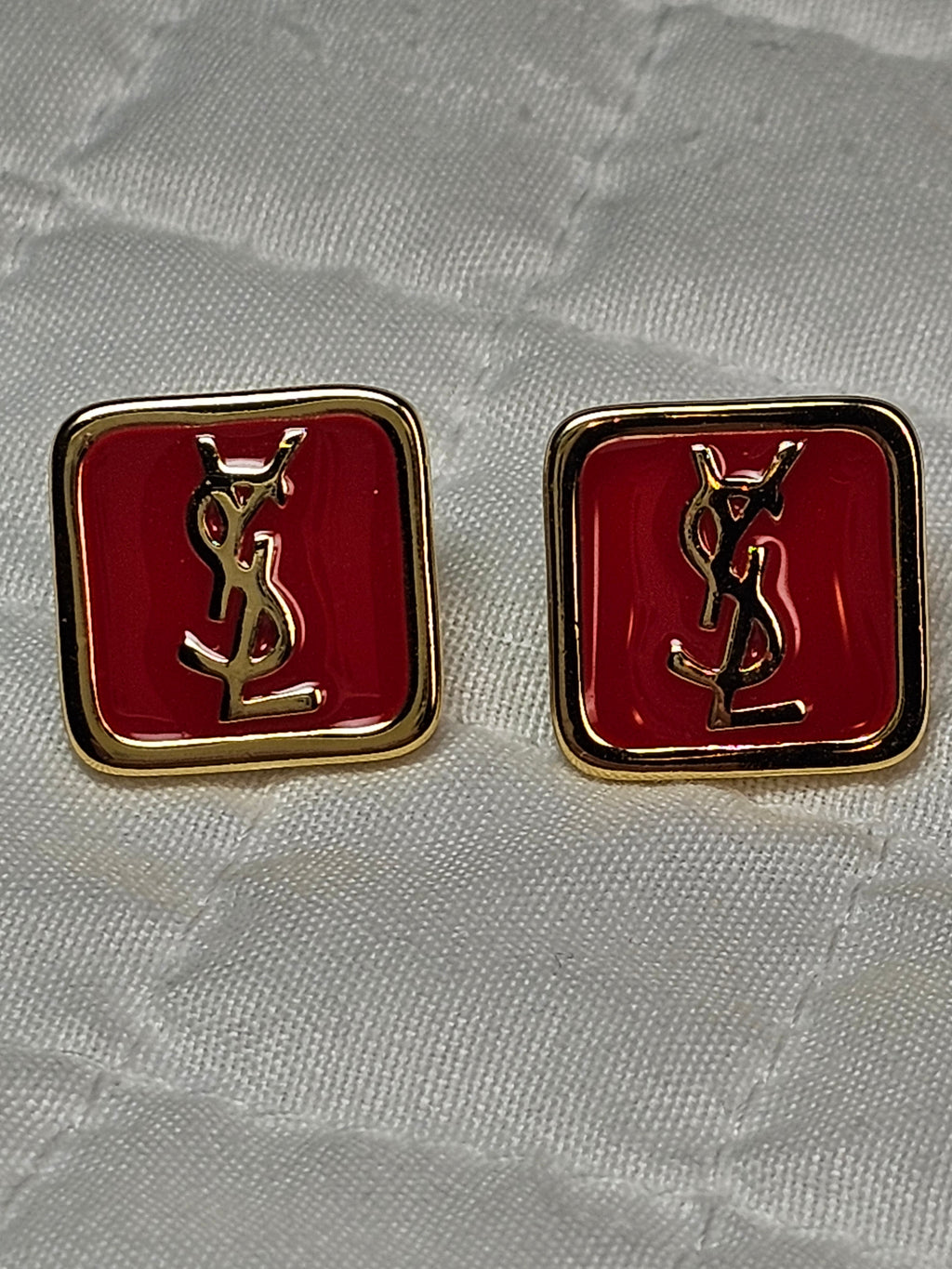 Yves St Laurent Logo charm Stud pierced Earrings NEW