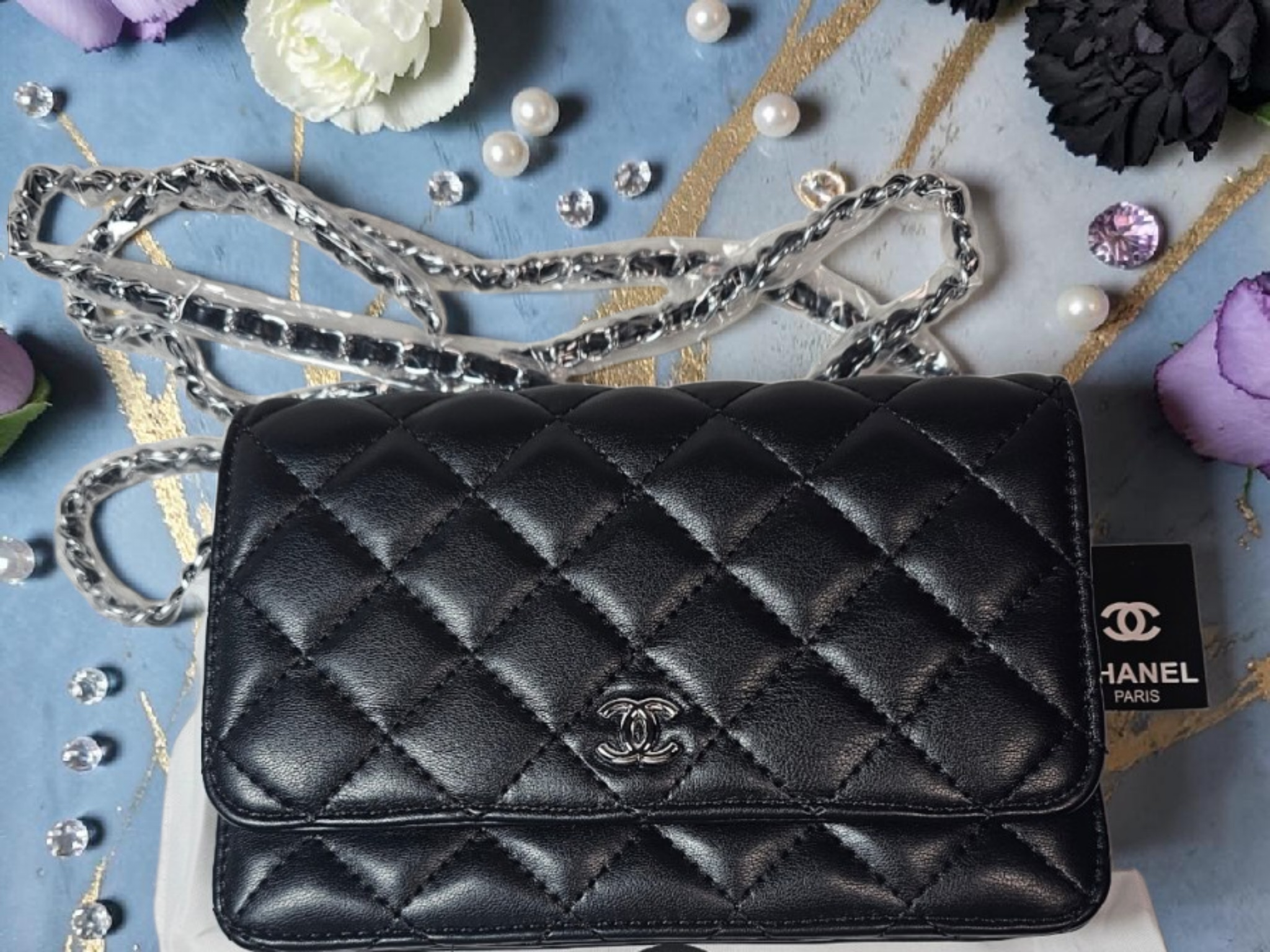 CC logo Black Single Flap Leather Crossbody w/ Silver hardware NWT