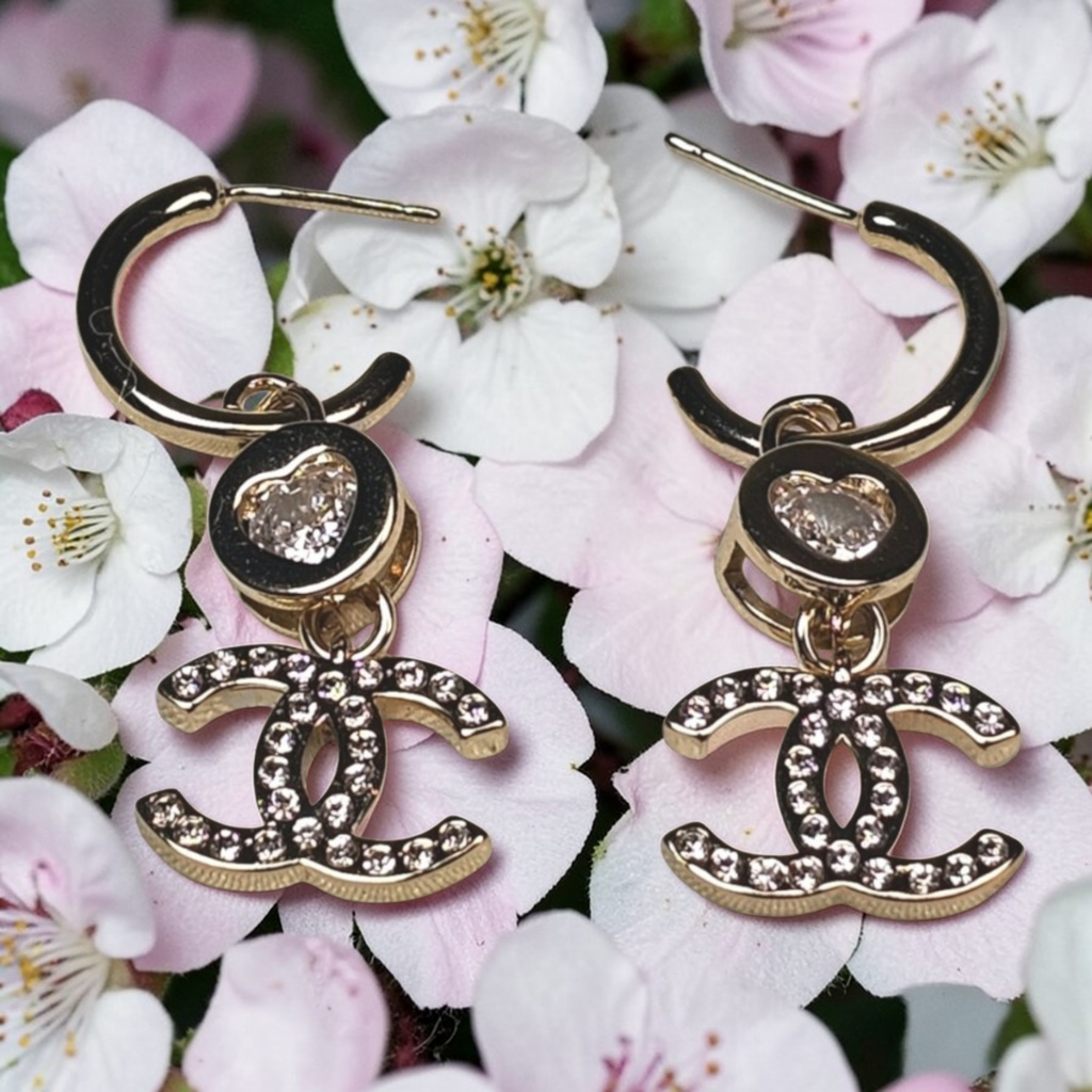 Gold Chanel Charm CC Logo Drop Earrings