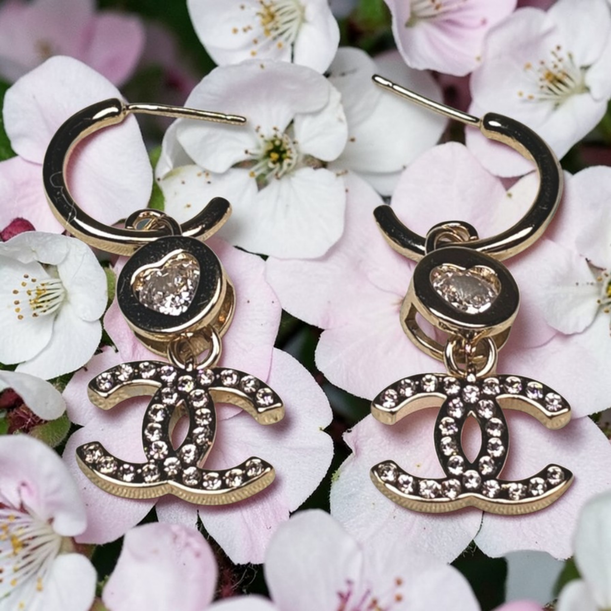 Gold Chanel Charm CC Logo Drop Earrings