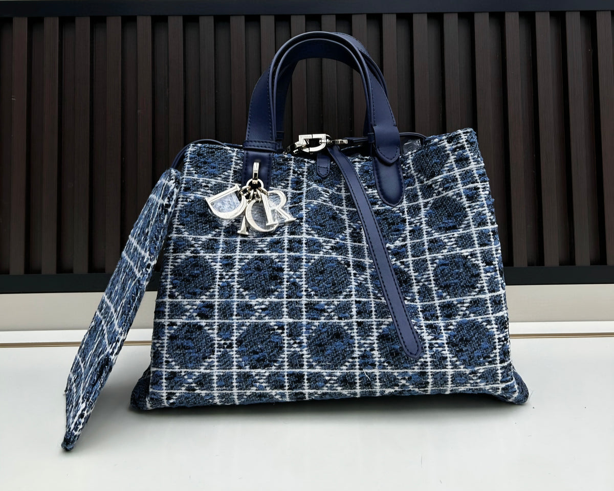 CD Logo XL Tweed Tote Bag w/Pouch