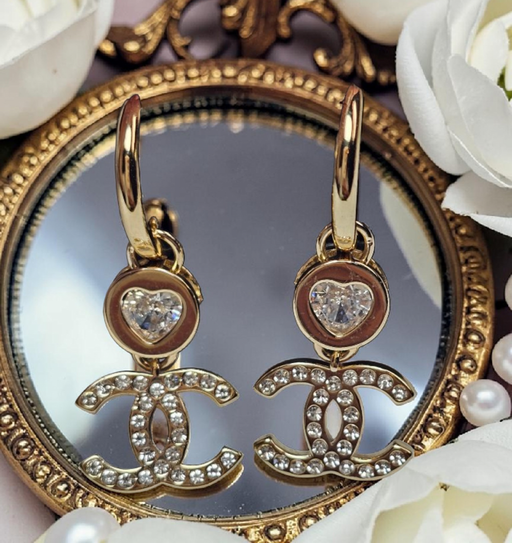 Gold Charm Logo Drop Earrings Summer