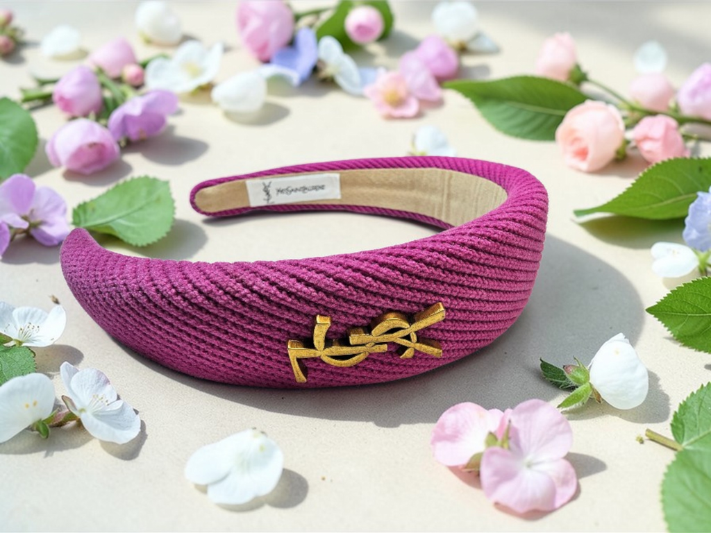 Yves St Laurent Gold logo Pink Textured Headband