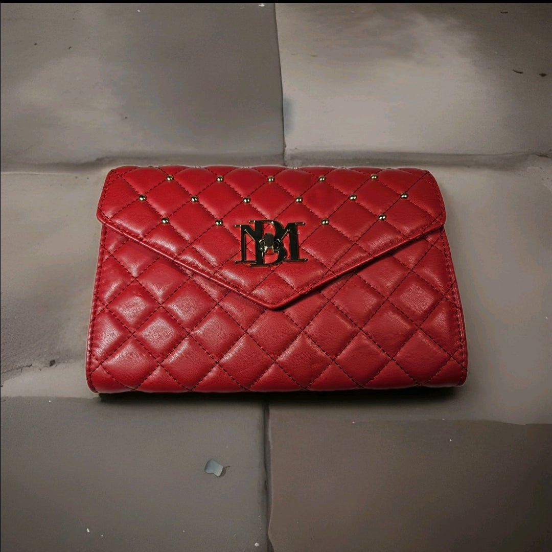 Badgley Mischka Quilted Fire Red Convertible Evening Clutch