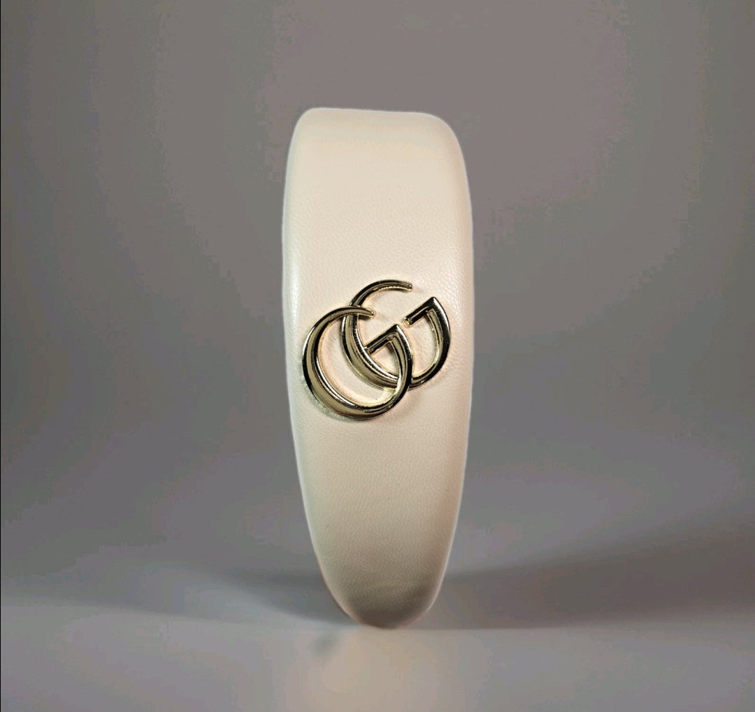 GG Charm Headband — Cream Leather w/ Gold
