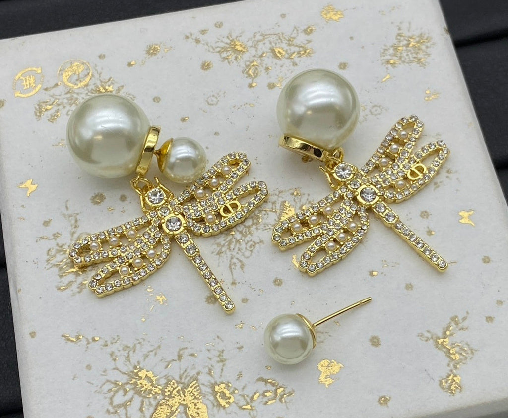 18K gold plated CD logo Dragonfly Earrings