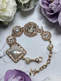 Gold CC Logo Statement Bracelet with charm