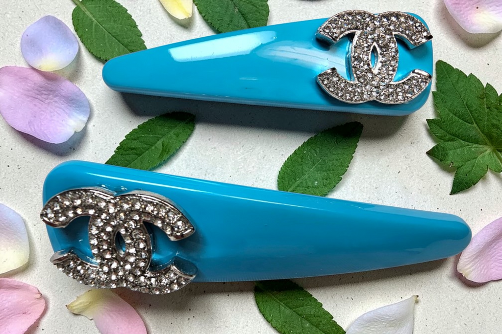 Chanel‑Inspired Ocean Blue Luxury Hair Clip Barrettes — Set of 2