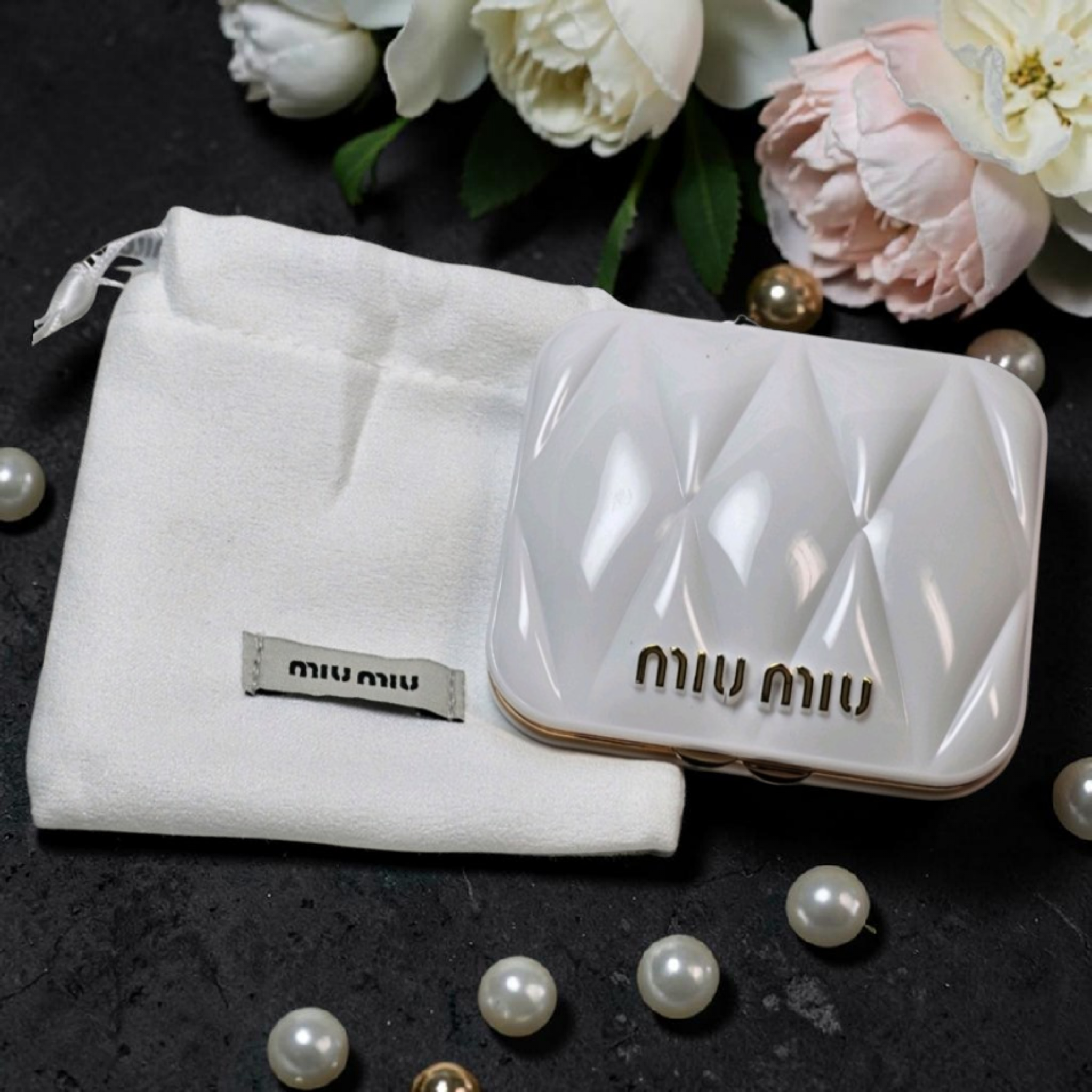White logo Compact Mirror W/ Dustbag NIB