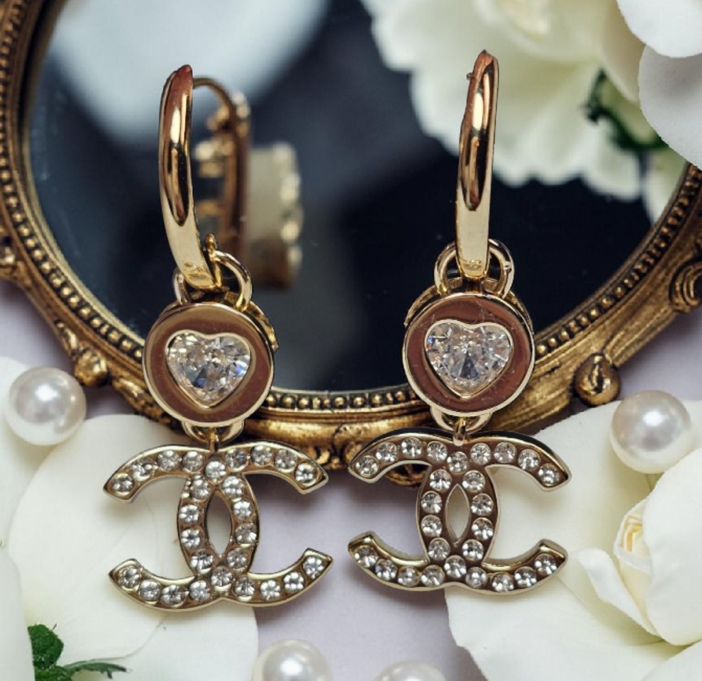 Gold Charm Logo Drop Earrings Summer