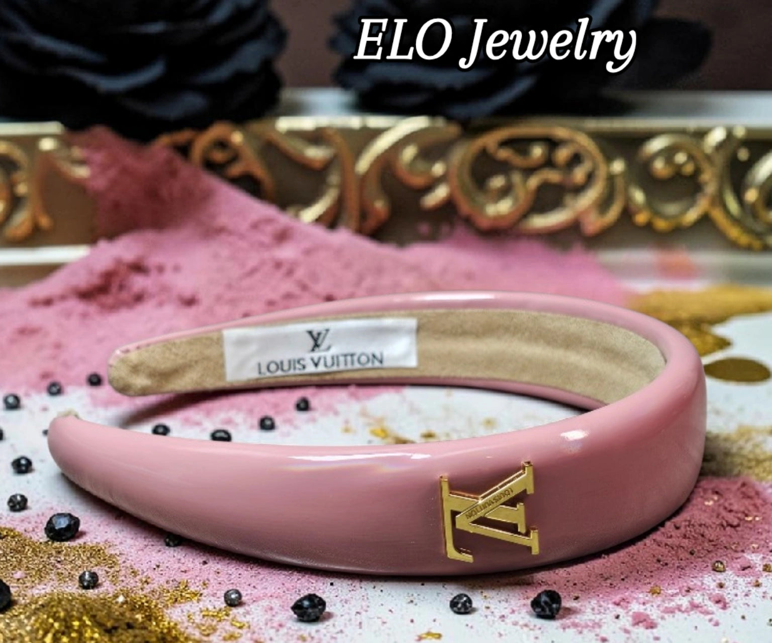 Louis logo Charm Headband Pink Patent