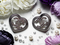 CC Logo charm Silver Heart Stud Earrings Pierced Ears