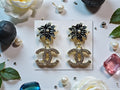 18K gold plated Floral CC logo Dangle Pierced Stud Earrings