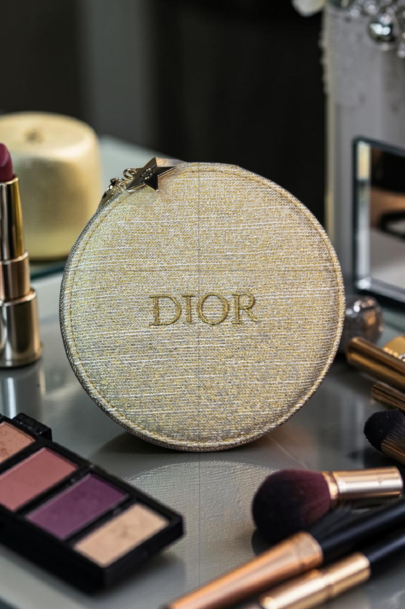 Special Edition Dior Large Round Gold Holiday Vanity with mirror NIB