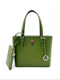 Valentino Orlandi Large Green Vegan Leather Tote w/ Matching Pouch