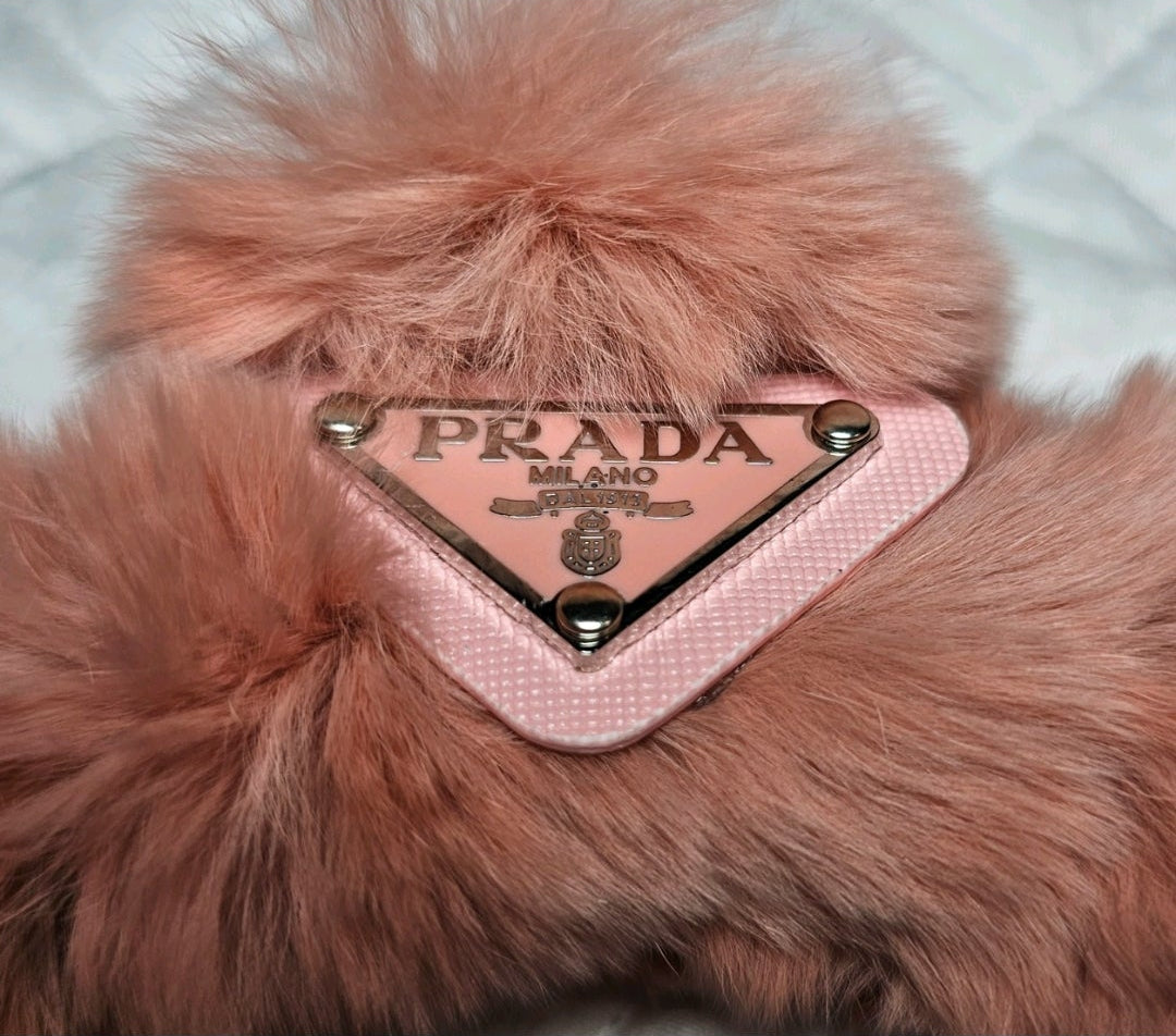 Prada Logo Charm Pink Fur Hair Claw Clip