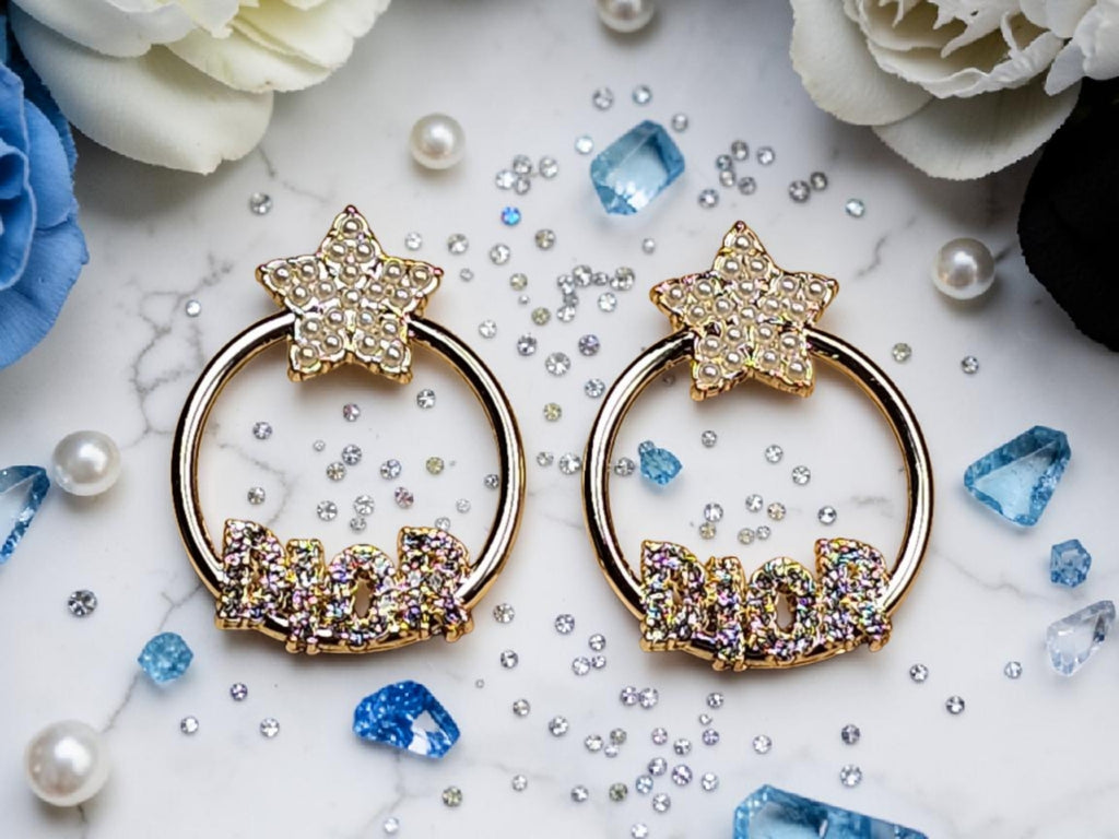 18K Gold plated CD Logo Full Gemstone Hoops