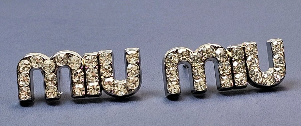 Silver Miu Miu Logo Charm Earrings