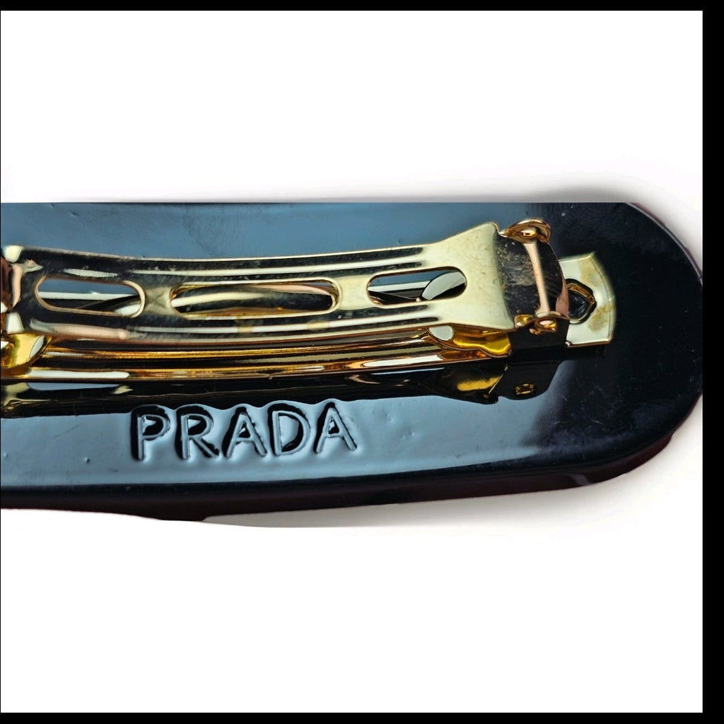 Black Gemstone Luxury Prada Logo Sparkling Stone Hair Clip