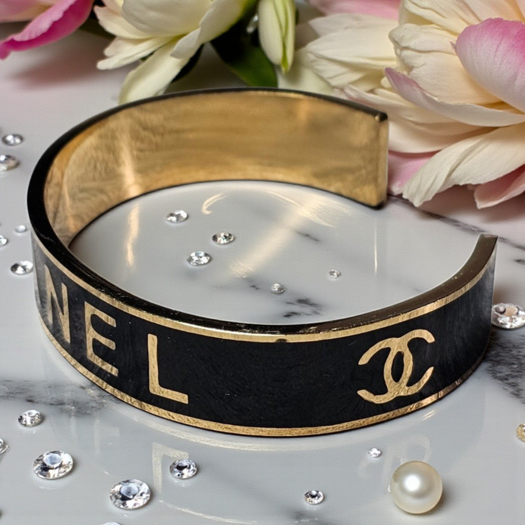 Gold and Black CC Logo Cuff Bracelet New
