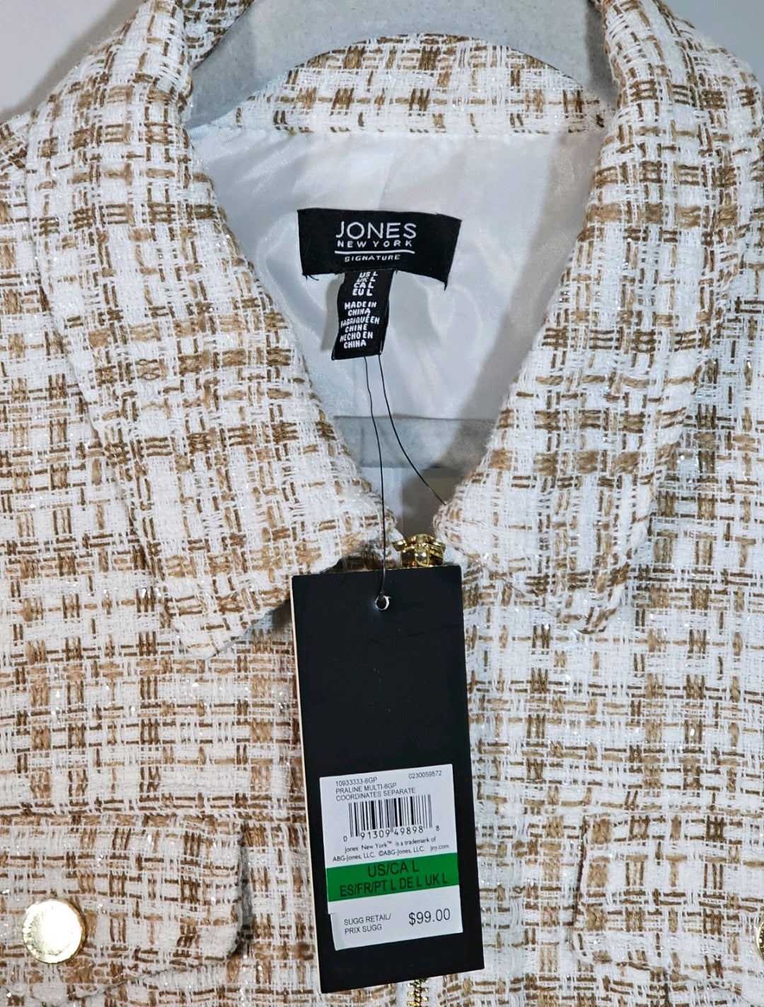 Jones New York White Tweed Jacket Size L