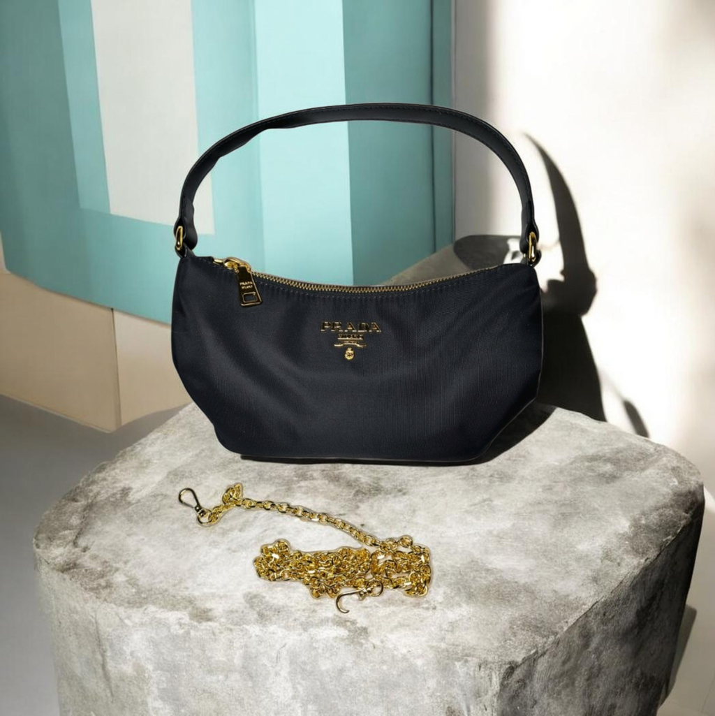 Prada Milano Hobo Bag w/ Matching Golden Crossbody Chain