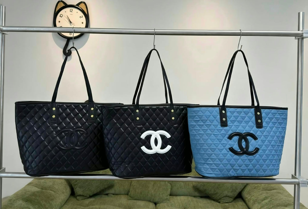 C Logo Dark Blue Denim XL Tote Bag