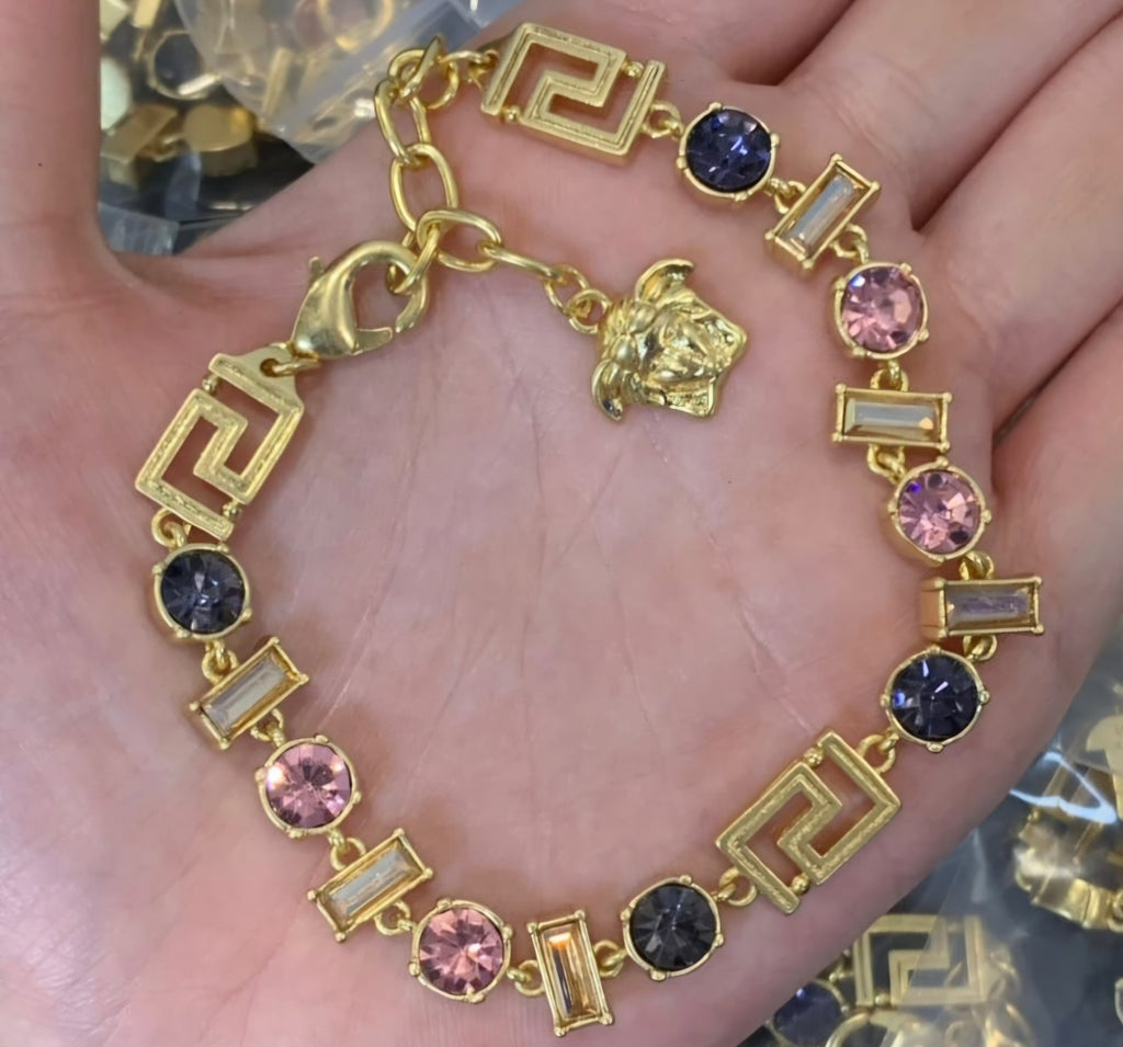 Luxury Jewelry Gold plated Medusa logo gemstone Bracelet