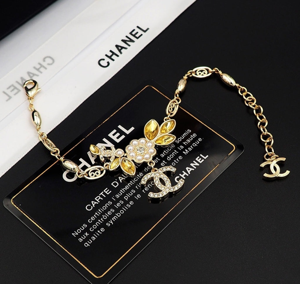 C Logo MultiStone  Floral Chain Bracelet