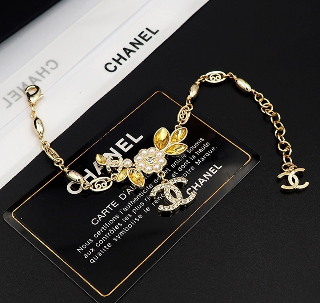 C Logo MultiStone  Floral Chain Bracelet