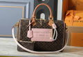L Logo Brown Monogram Perforated Barrel Bag w/Pink