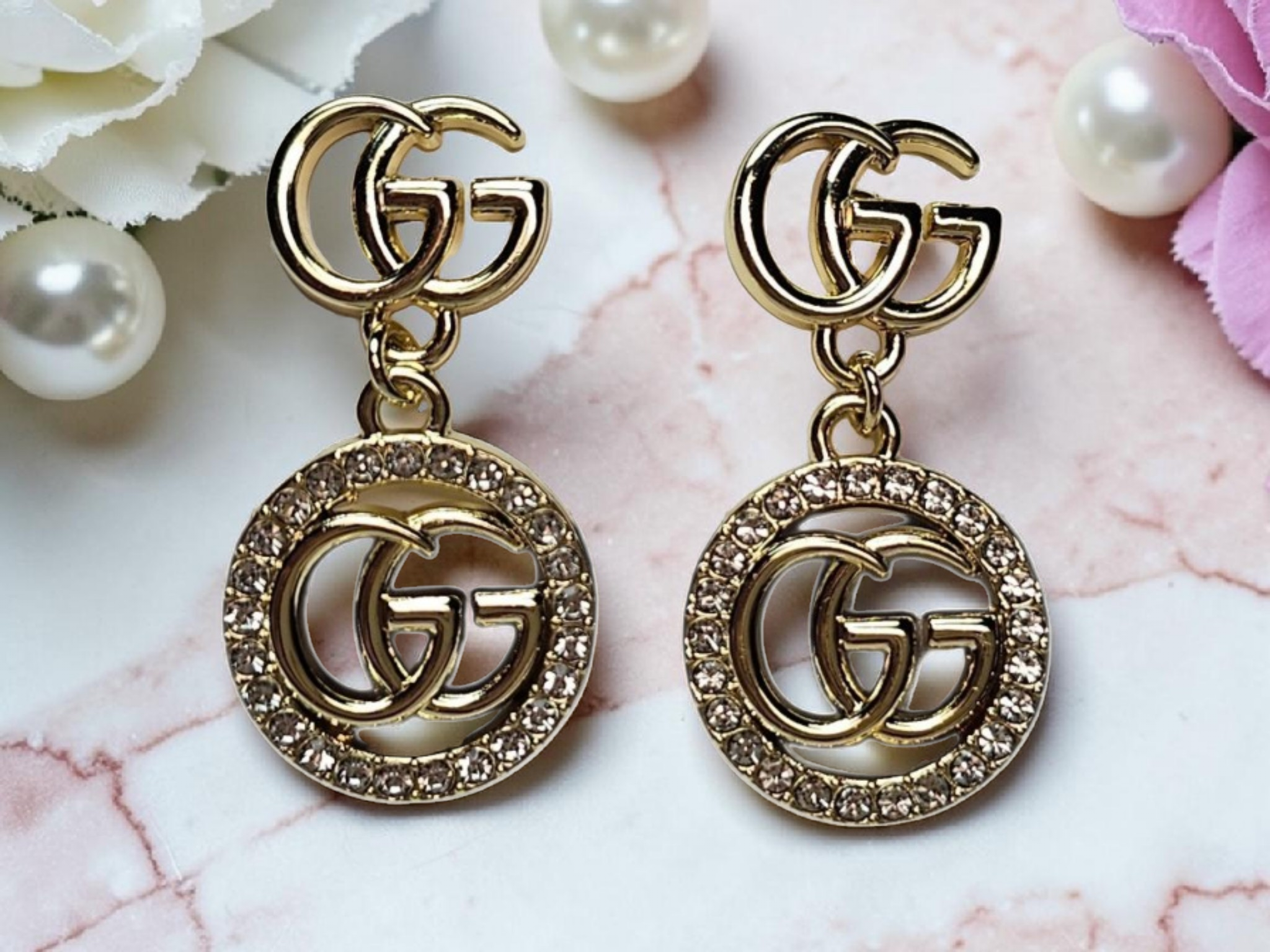 GG Logo charm Gold drop Earrings