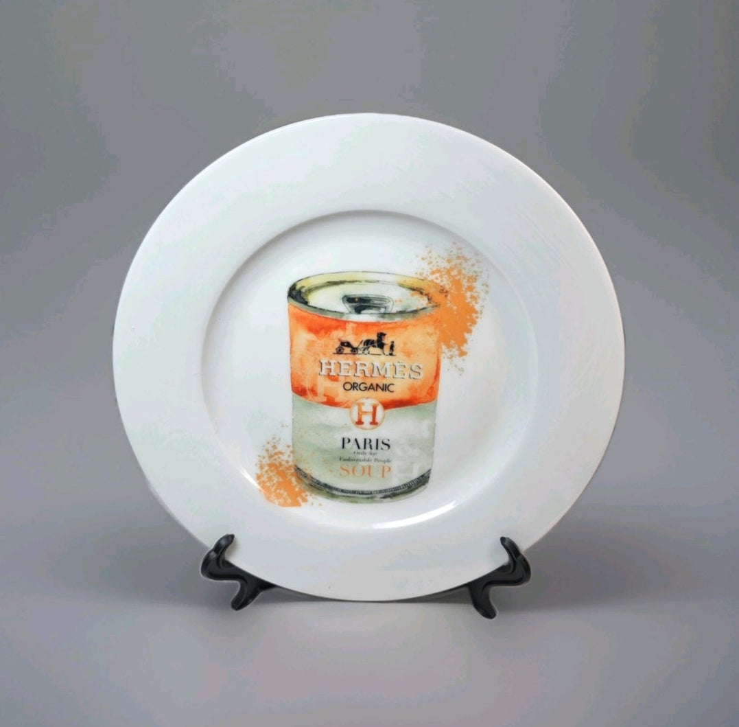 Custom Hermès Hand-Painted Plate with display stand
