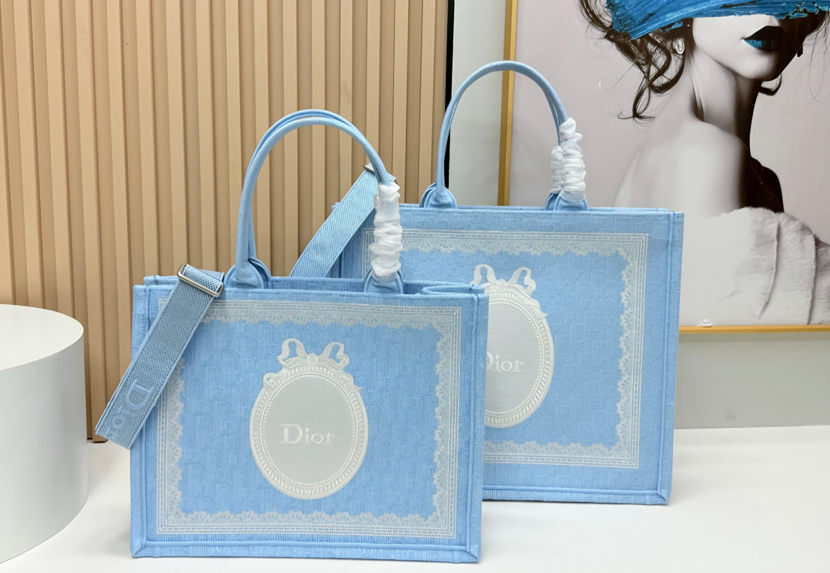 Blue and White Lady Bookbag Tote
