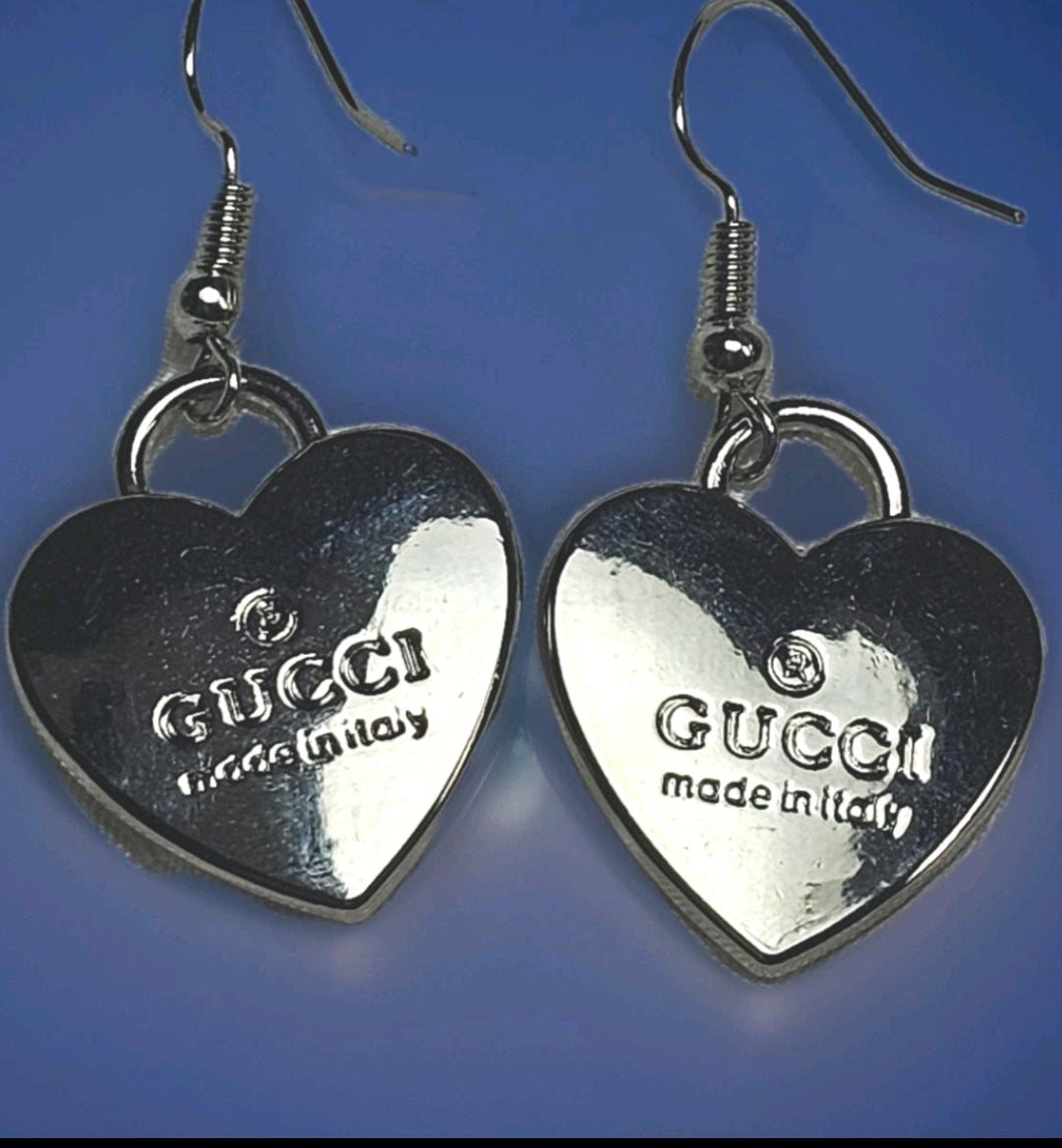 Silver Gucci Charm Heart Drop Earrings