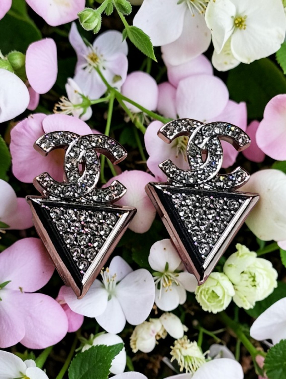 Chanel White Gold logo charm Geometric Statement Earrings