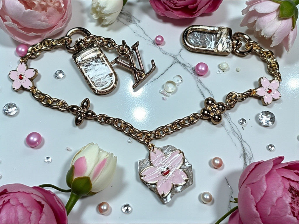 Cherry Blossom LV Logo Bag Chain Charm