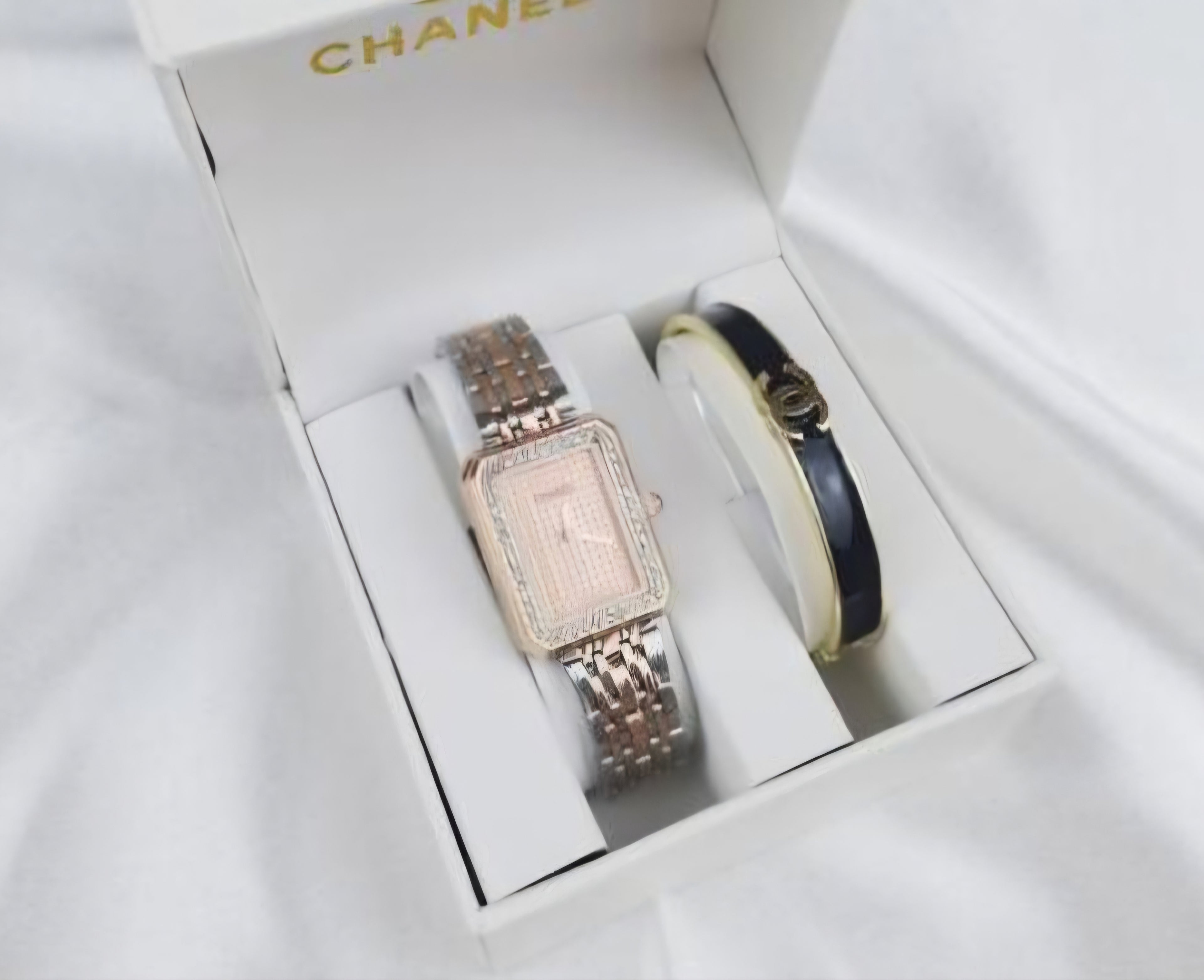 C logo Statement watch Rose Gold styling with stackable bangle Bracelet