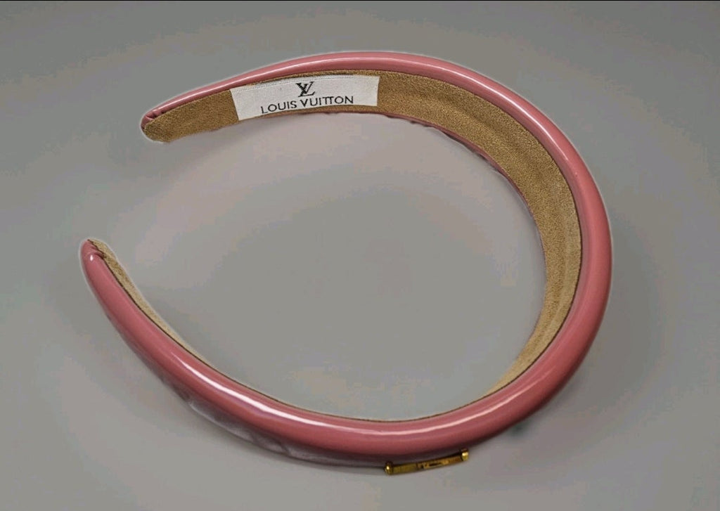 LV logo Charm Headband Pink Patent Tagged NEW